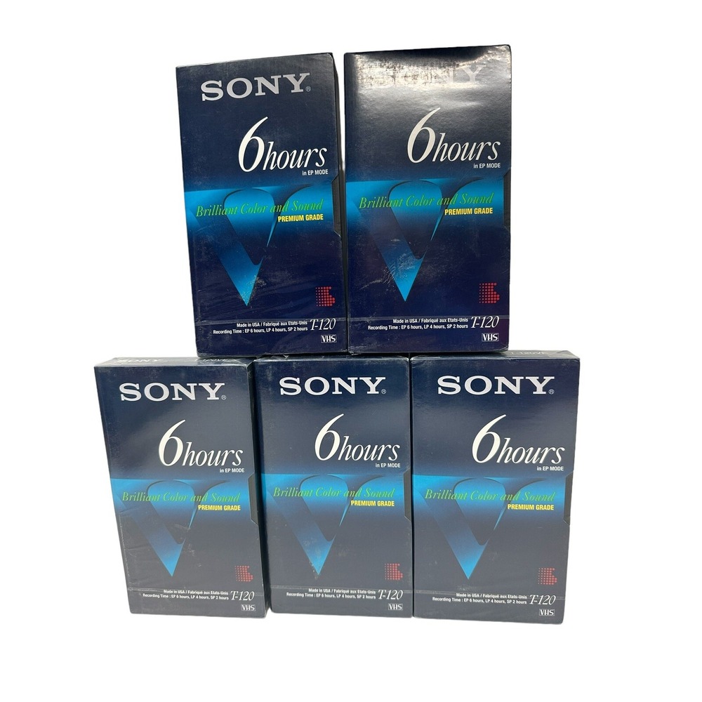Lot of 5 NEW SONY‎ Premium Grade T-120 6 HRS VHS Blank Video Tapes/sealed